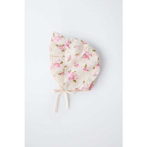 FLORAL EYELET BONNET - Ecru | ZARA United States