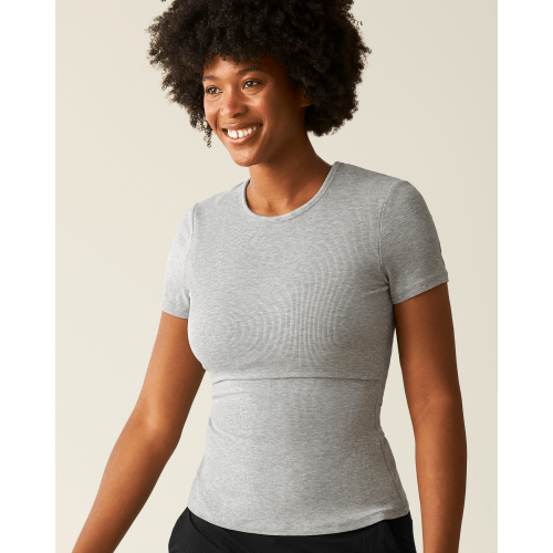 Ribbed Bamboo Crew Neck Nursing T-shirt | Taupe - Kindred Bravely