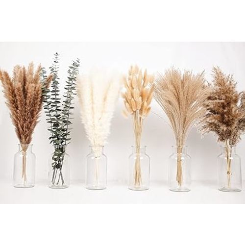 110 PCS of Boho Pampas Grass Decor, Naturally Dried Pompas, Bunny Tails Dried Flowers, and dried eucalyptus. Perfect for Weddings, Boho Party Decorations, and Table Decor.