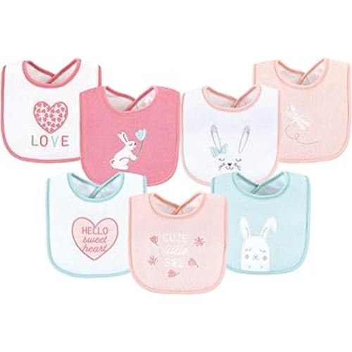 Hudson Baby Unisex Baby Cotton Terry Drooler Bibs with Fiber Filling, Bunny, One Size