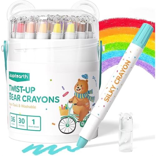 JUPITEARTH Silky Crayons for Toddlers, Twist Crayons, Non-Toxic, 36 Colors