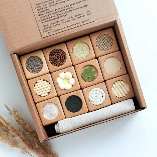 Wooden Sensory Toys - Montessori Tactile Blocks - Educational wooden toys - 1st Birthday Gift for Toddler and babies