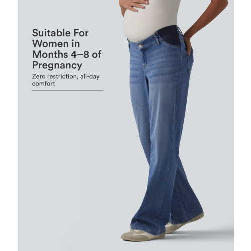 Women’s Halara Flex™ Mid Rise Straight Leg Maternity Casual Jeans with Pockets - Halara