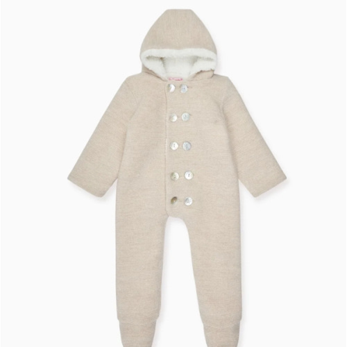 Oatmeal Melange Alejo Merino Baby Snowsuit | La Coqueta Kids UK