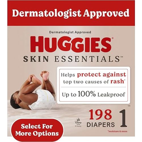 Huggies Size 1 Diapers, Skin Essentials Baby Diapers, Size 1 (8-14 lbs), 84 Count, Packaging May Vary