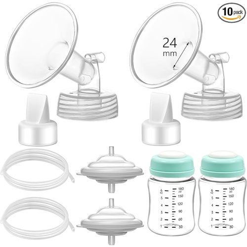 Pump Parts Compatible with Spectra S1/S2/9 Plus, Not Original Accessories, Full Set Replacements Include 24mm Flange, Duckbill Valve, Backflow Protector, Tubing and Bottle