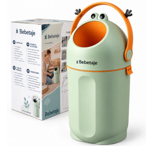 Bebetaje Diaper Pail with Odor Control, Uses Regular Trash Bags, Green | Baby Diaper Trash Can with Tilting Handle, Fits Standard 15 L Bags, No Special Refills Required