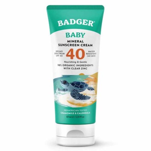 Badger Organic Baby Sunscreen SPF 40, Zinc Oxide, Water-Resistant, 2.9 fl oz