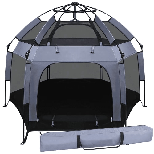 VIRNAZ Pop-Up Baby Playpen with Canopy for Infants & Toddlers Portable Baby Beach Tent Play Yard Indoor Outdoor 61" x 48"