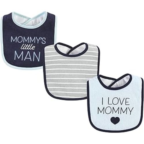 Hudson Baby Unisex Baby Fiber Filled Drooler Bibs 3pk, I Love Mommy Lt. Blue, One Size