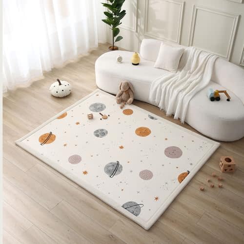 Hakuna Matte CloudSoft Baby Play Mat for Floor 60" x 80" Planets – Coral Velvet Memory Foam Rug for Crawling & Cozy Play – Non-Slip, Water-Resistant, Easy-CareTummy Time Mat, Playmat for Playpen