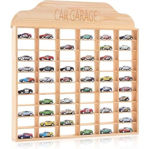 Wooden Display Case for Hot Diecast Wheels, 60 Spaces, Wall Mount, 1/64 Scale, Toy Car Storage Display Shelf, Model Car Storage Organizer, Cabinet for Model Collectible(Wood Color,Stylish)