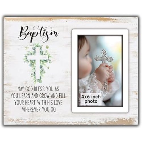 Baptism Photo Frame, Catholic Baby Gift, Catholic Baptism Gifts For Girl, Baptismal Gift For Boy, Christian Baptism Gifts For Godchild, Baby Christening Wooden Picture Frames 4x6 Photo