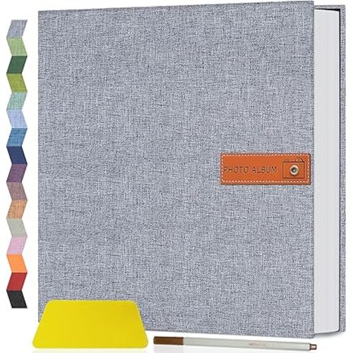 Popotop Large Photo Album Self Adhesive 4x6 5x7 8x10 Scrapbook Album DIY Picture Book,Gifts for Mom,Family Baby and Wedding,with Metal Pen and Plastic Board