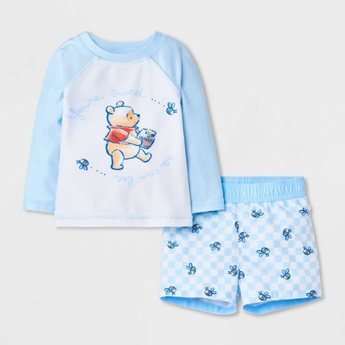 Disney Baby Boys' Winnie the Pooh Bees 2pc Rash Guard Swimsuit - Light Blue 9M