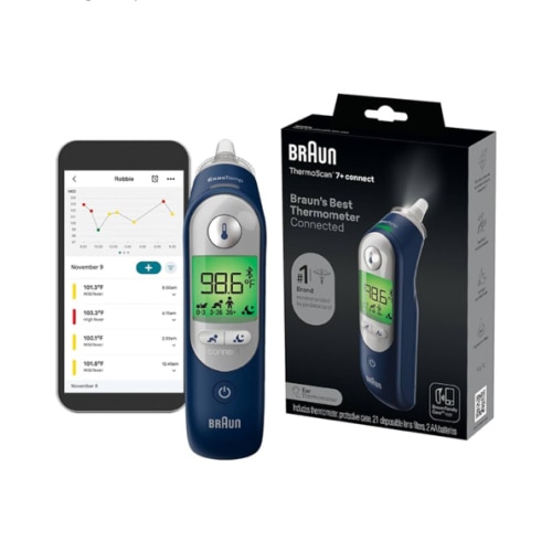 Braun ThermoScan 7+ Connect Digital Ear Thermometer - Family Care App Compatible, Age Precision Technology, Color-Coded Display, No. 1 Brand Recommended by Pediatricians, FSA and HSA Eligible
