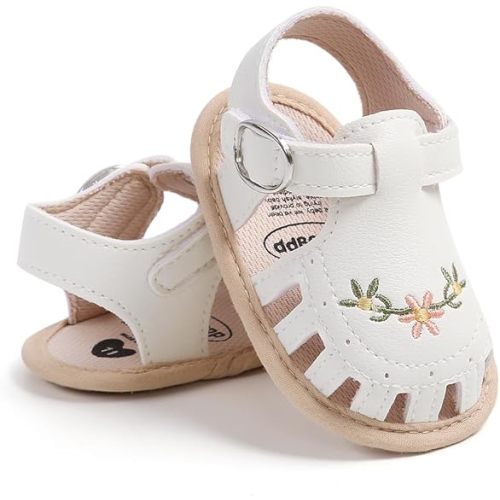 GDSDYM Infant Baby Girls Summer Sandals with Flower Bowknot Soft Sole Wedding Dress Flats Newborn First Walkers Crib Dress Shoes