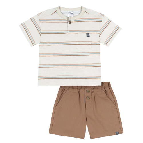 Modern Moments by Gerber Toddler Boy Henley Tee and Short Outfit Set, 2-Piece, Sizes 12 Months - 5T