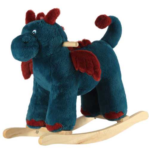 Rocking Horse, Blue Dragon Rocking Horse with Seat, Plush Rocking Horse with Sweet Music, Wooden Rocking Horse for Toddlers 18M+