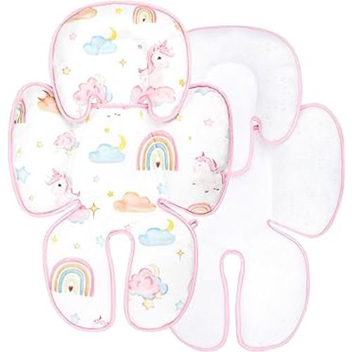 Summer Infant Car Seat Insert, 2 in 1 Baby Car Seat Head Body Support for Newborn Upgrade Mesh Baby Car Seat Insert Stroller Cushion for Boys Girls, Extra Soft and Breathable, Unicorn