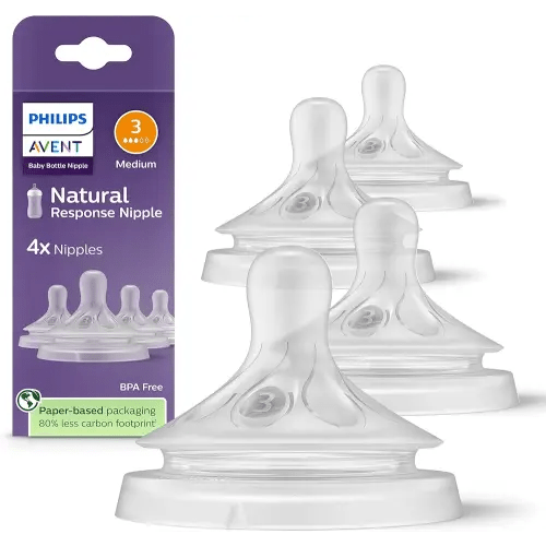 Philips Avent Natural Response Nipples, Medium Flow (Flow 3), 4-Pack, SCY963/44