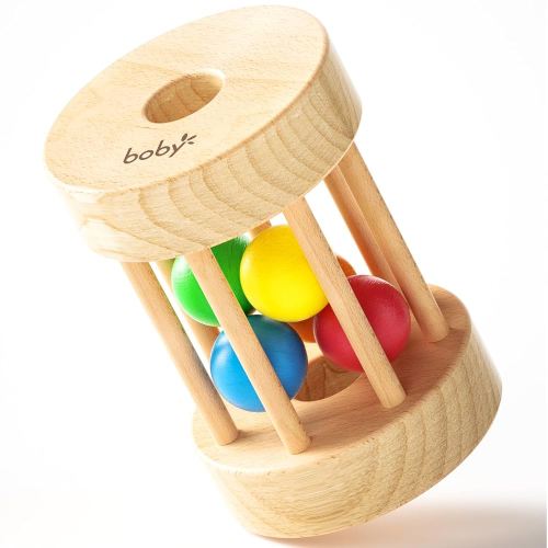 Dailyfunn Toys Wooden Infant Baby Rolling Rattle Toy for Babies 6-12-18-24 Months Newborn Shower Birthday Gift