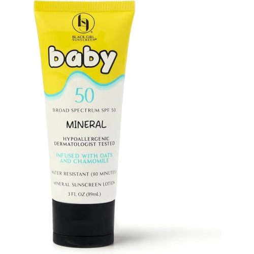 Black Girl Sunscreen Baby SPF 50 Lotion for Face & Body - Mineral Sunscreen for Kids & Babies, Baby Sunblock, Water Resistant for 80 Minutes, No White Cast for Melanin Rich Skin - 3 fl oz