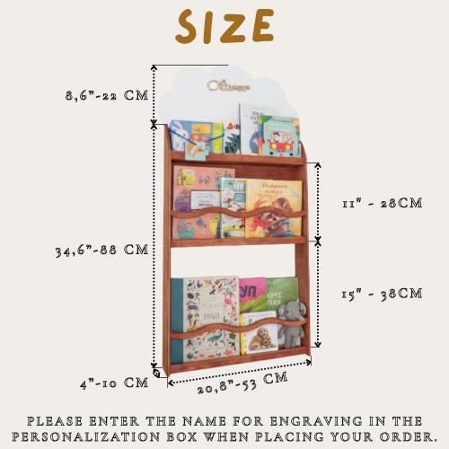 Eco montessori bookshelf,  Wooden wall organizer baby room, Minimal design, Handmade Gift