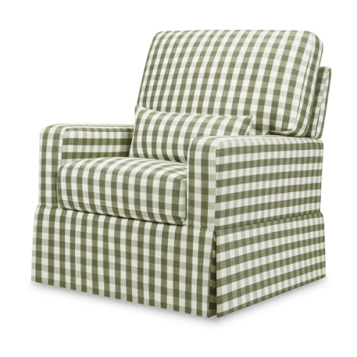 Crawford Pillowback Comfort Swivel Glider in Moss Green Gingham | Over The Moon