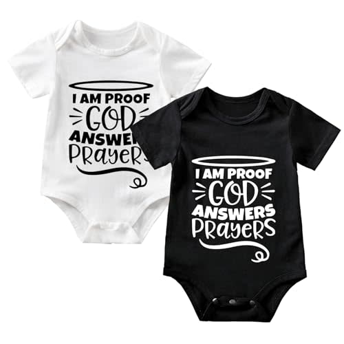 Benshukam I am Proof God Answers Prayers Baby Boy Girl Onesie Funny Unisex Bodysuit Cute Romper Clothes 0-12 months (2-Pack)
