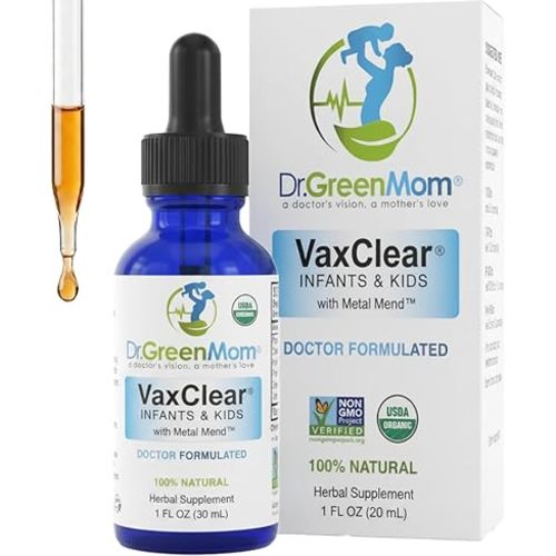 Dr. Green Mom Organic VaxClear with Metal Mend, Herbal Heavy Metal Detox Drops for Kids and Infants with Chlorella, Turmeric, Cilantro and Milk Thistle to Cleanse and Support Immune Response