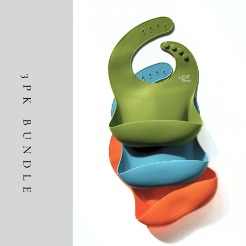 Silicone Baby Bibs- Waterproof Adjustable Comfortable Bibs | Set of 3 Colors (Olive/Pumpkin/Blue)