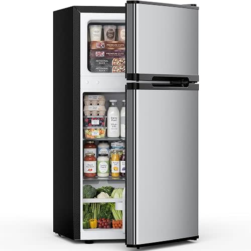 Feelfunn 2.5 Cu.Ft Mini Fridge with Freezer, 2 Door Dorm Fridge, Silver
