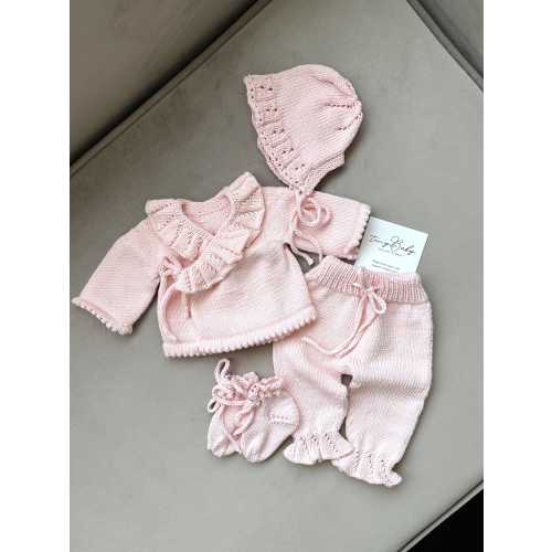 Hand Knitted Organic Cotton Newborn Outfit: Baby Girl Coming Home Set