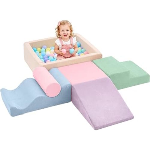 Climbing Toys for Toddlers, 6-piece Soft Foam Climbing Blocks with Ball Pit