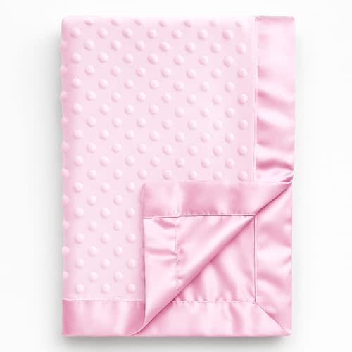 Pro Goleem Baby Soft Minky Dot Blanket with Silky Satin Backing Baby Gifts for Girls(Pink, 30’’ x 40’’)