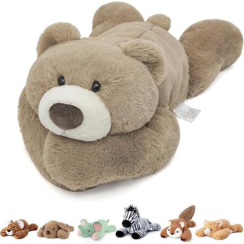 Niuniu Daddy 20" 3.3 lb Weighted Bear Stuffed Animal for Adults Kids, Giant Large Lying Teddy Bear Plush Toy, Soft Brown Bear Body Pillow for Sleeping, Gift for Christmas Birthday Holidays