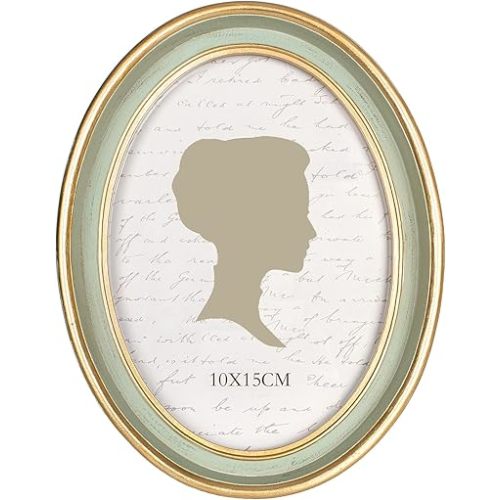AELS 4x6 Inch Vintage Picture Frame, Elegant Antique Photo Frames with Glass Front, Photo Display, Tabletop Wall Hanging, Gift Ideas, Oval Sage Green with Gold Trim