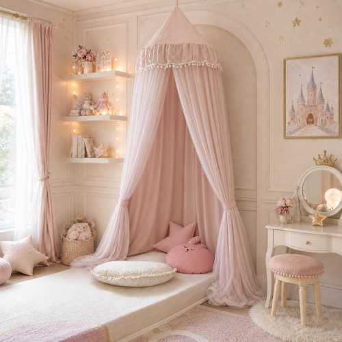 Nordic Round Bed Canopy | Princess Bed Tent, Kids Room Decor, Blackout Bedroom Canopy