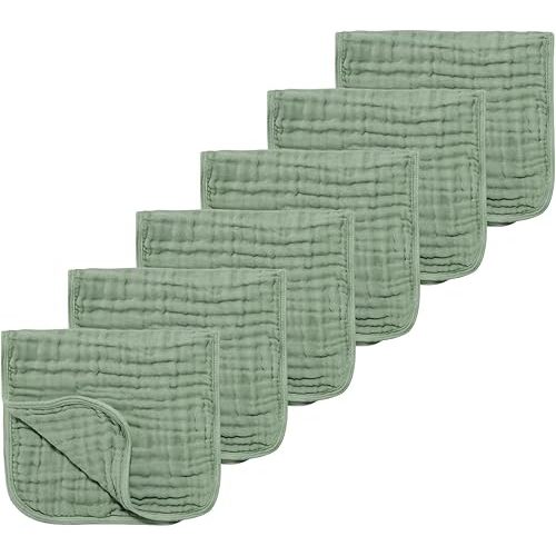 Muslin Solid Burp Cloths 100% Cotton Large 18''x10'' Extra Soft and Absorbent Multifunctional 6 Pack Baby Burping Cloth for Unisex Boys Girls (Green)