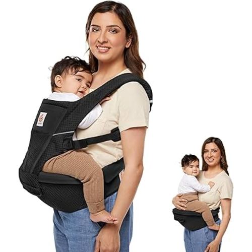 Ergobaby Alta 2-in1 Hip Seat and Carrier - All-Position Breathable Mesh Baby Carrier for 4 Months to 48 Months (12lbs - 45lbs) - SoftFlex™ Mesh - Onyx Black