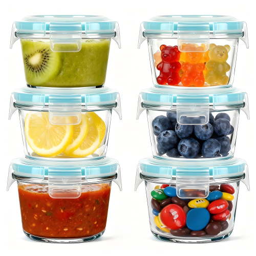 12 Pcs Small Glass Food Storage Containers with Lids Set, 5oz Airtight Meal Prep Containers Lunch Box (6 Containers & 6 Lids) for Fruit, Snack, Blue