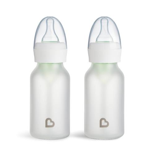 Munchkin Bond Silicone Coated Glass Baby Bottles - Anti-Colic Feeding System with Natural Feel Nipples, 4 Ounce, 2 Pack, White
