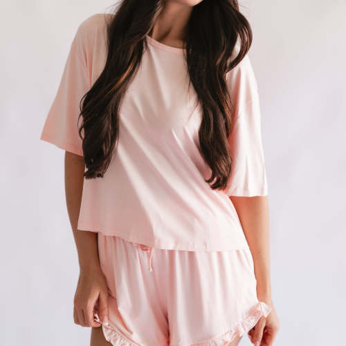 Women's Ruffle Short Set in Blush