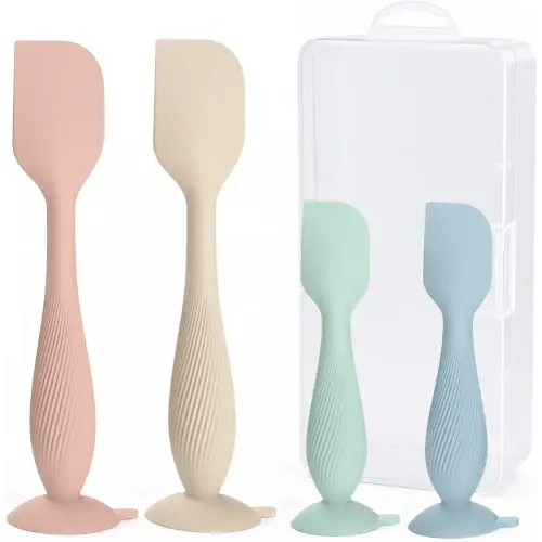 Baby Diaper Cream Spatula 4 Pack, Butt Spatula Baby with Travel Case, Soft Butt Paste Spatula with Suction Base, Portable Diaper Spatula，Perfect Baby Shower Gift
