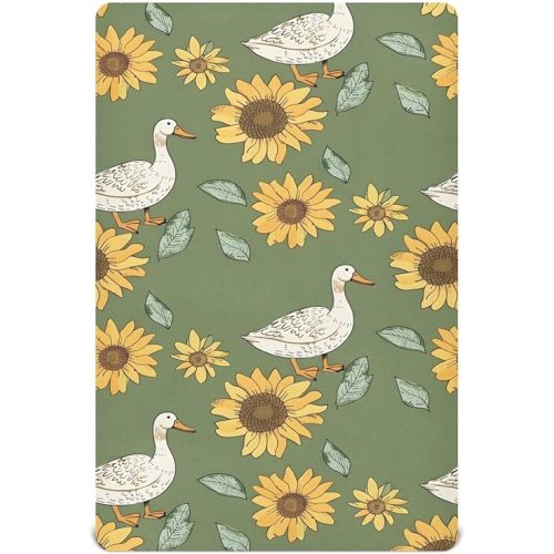 Duck Sunflower Farm Green Crib Sheets for Girls and Boys Soft Baby Crib Fitted Sheet for Standard Crib Toddler Mattresses Nursery 39 x 27 inch