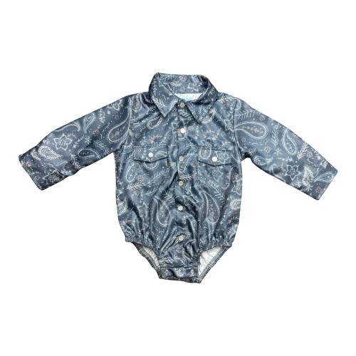 Baby Boys' Shea Baby Grey Paisley Pearl Snap Long Sleeve Onesie