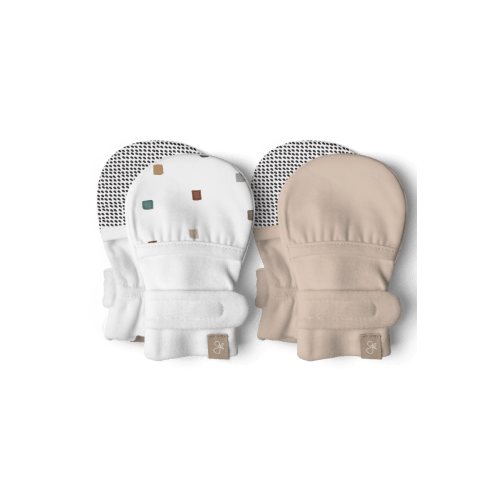 STAY ON 2-PACK MITTS | CITY BLOCKS + SANDSTONE — Bamboo Organic Cotton Blend, 0–6M