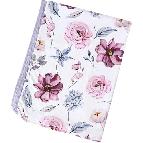 Honey Lemonade - Premium Soft Plush Lightweight Minky Dot Toddler Baby Blanket for Newborn 30"x40" - Soft Baby Blanket for Boys and Girls - (Vintage Floral Lavender Purple) Unisex