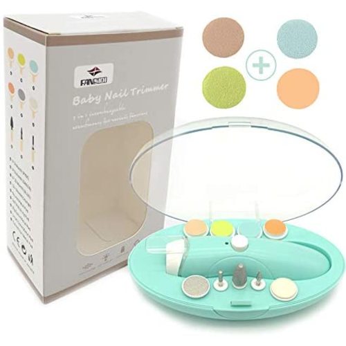 Rechargeable Baby Nail File, Fansidi Electric Baby Nail Trimmer for Newborn Infant or Toddler Toenail and Fingernail - Girls and Boys Accessory - Extra Replacement Pads Included (Blue)